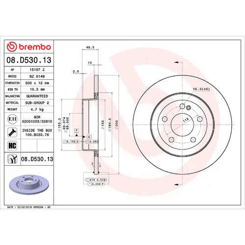 Brzdový kotúč BREMBO 08.D530.13