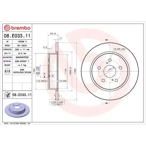 Brzdový kotúč BREMBO 08.E033.11