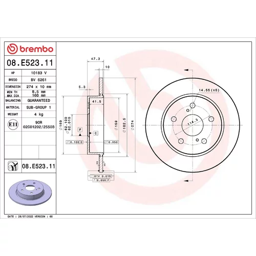 Brzdový kotúč BREMBO 08.E523.11