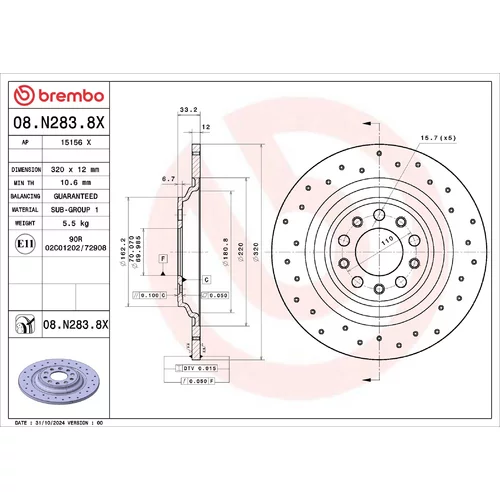 Brzdový kotúč BREMBO 08.N283.8X