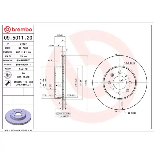 Brzdový kotúč BREMBO 09.5011.20