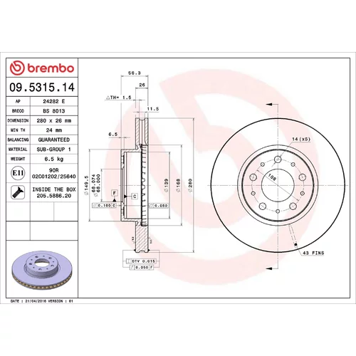 Brzdový kotúč BREMBO 09.5315.14