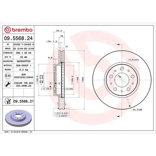 Brzdový kotúč BREMBO 09.5568.21