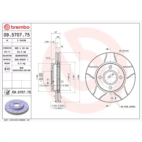 Brzdový kotúč BREMBO 09.5707.75