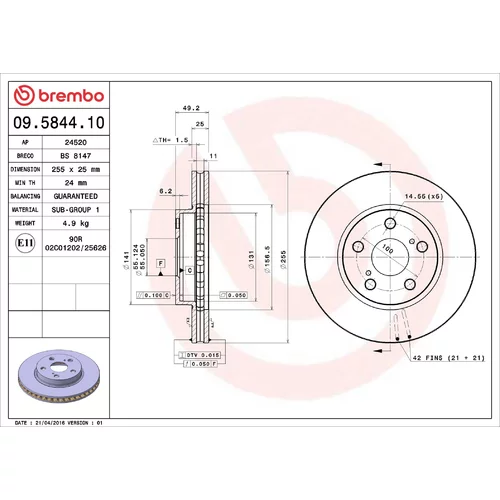 Brzdový kotúč BREMBO 09.5844.10