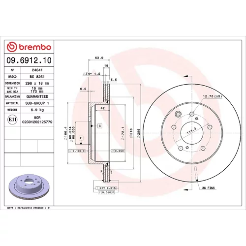 Brzdový kotúč BREMBO 09.6912.10