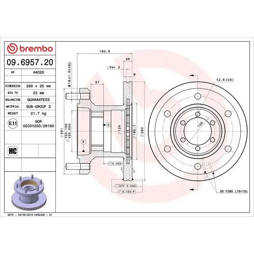 Brzdový kotúč BREMBO 09.6957.20