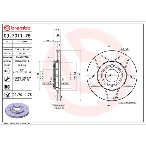 Brzdový kotúč BREMBO 09.7011.75