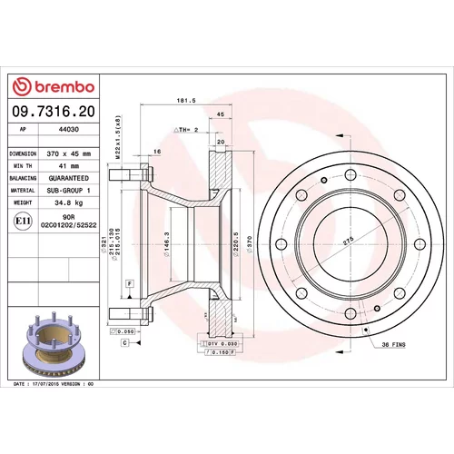 Brzdový kotúč BREMBO 09.7316.20