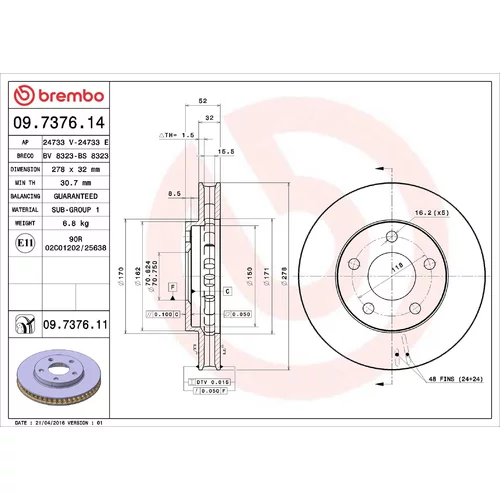 Brzdový kotúč BREMBO 09.7376.11