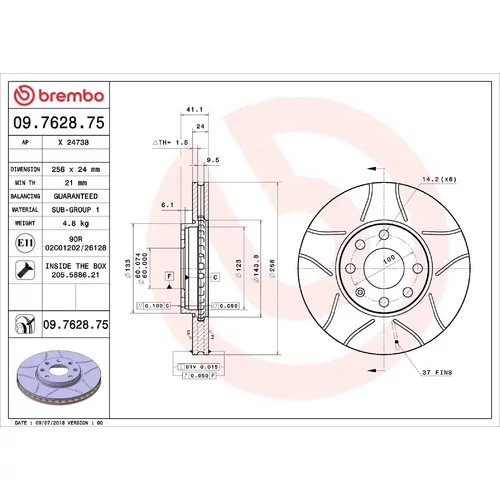 Brzdový kotúč BREMBO 09.7628.75
