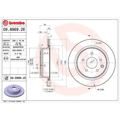 Brzdový kotúč BREMBO 09.8969.2E