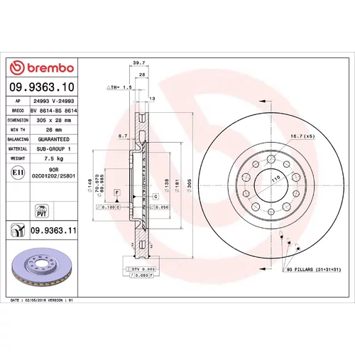 Brzdový kotúč BREMBO 09.9363.11