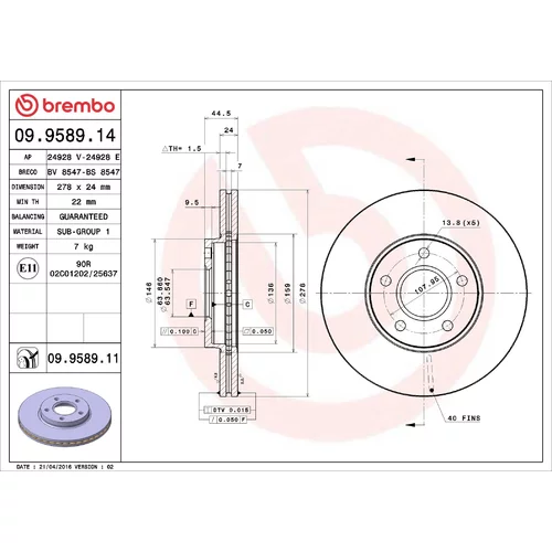 Brzdový kotúč BREMBO 09.9589.11