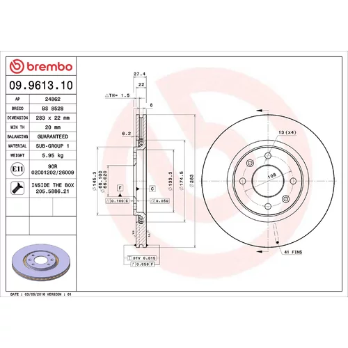 Brzdový kotúč BREMBO 09.9613.10