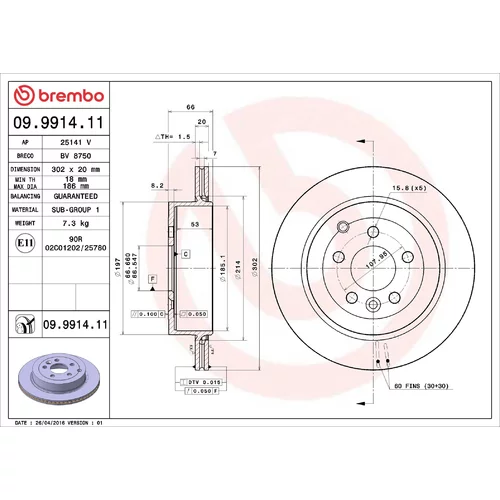 Brzdový kotúč BREMBO 09.9914.11