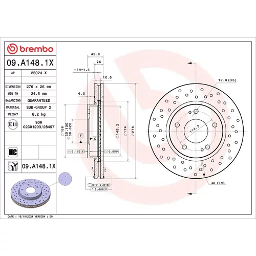 Brzdový kotúč BREMBO 09.A148.1X