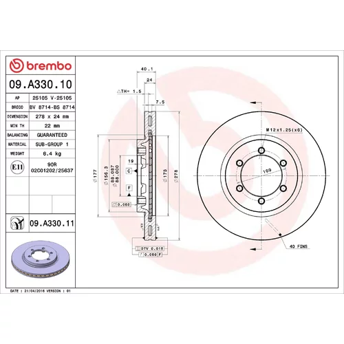 Brzdový kotúč BREMBO 09.A330.11