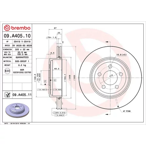Brzdový kotúč BREMBO 09.A405.11