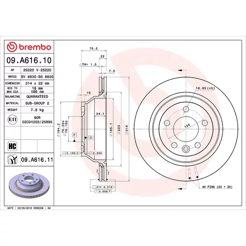Brzdový kotúč BREMBO 09.A616.11