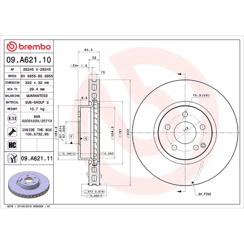 Brzdový kotúč BREMBO 09.A621.11