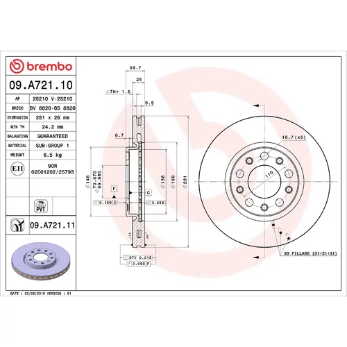Brzdový kotúč BREMBO 09.A721.11