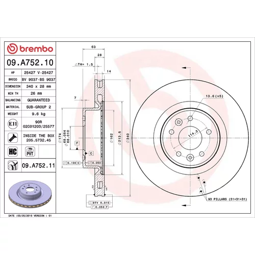 Brzdový kotúč BREMBO 09.A752.10