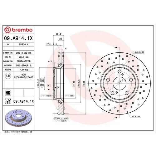 Brzdový kotúč BREMBO 09.A914.1X