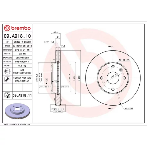 Brzdový kotúč BREMBO 09.A918.11
