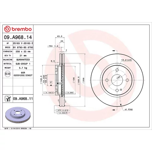 Brzdový kotúč BREMBO 09.A968.11