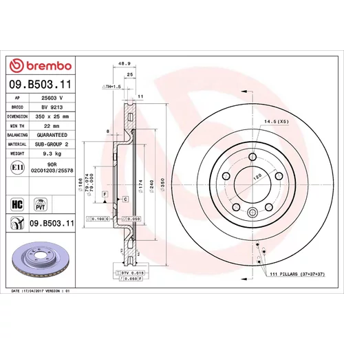 Brzdový kotúč BREMBO 09.B503.11