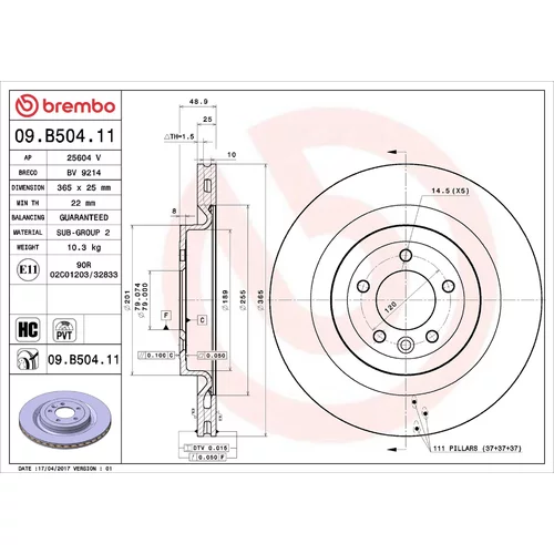 Brzdový kotúč BREMBO 09.B504.11