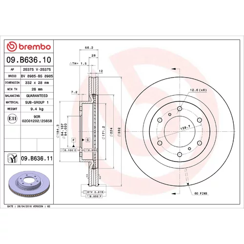 Brzdový kotúč BREMBO 09.B636.11