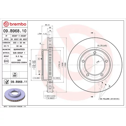 Brzdový kotúč BREMBO 09.B968.11