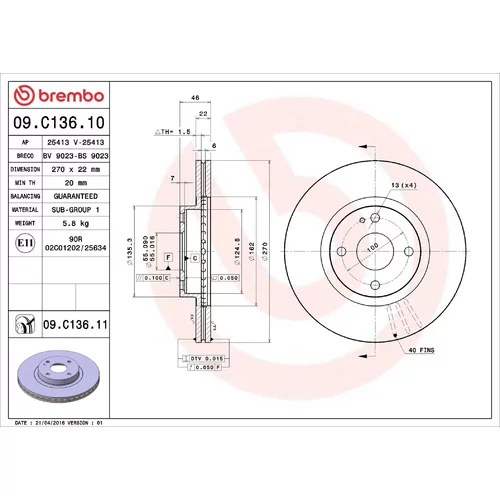 Brzdový kotúč BREMBO 09.C136.11