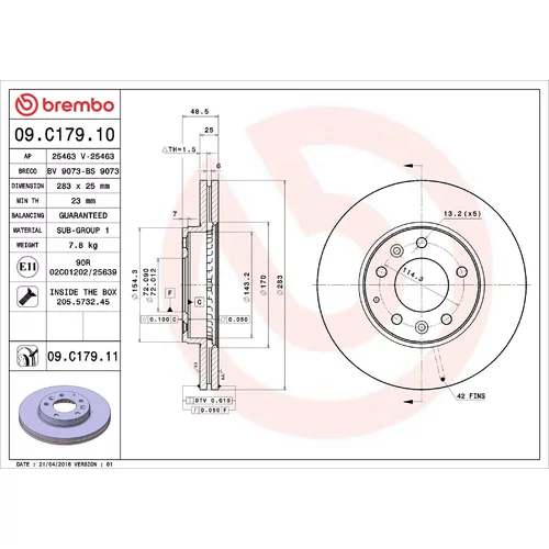 Brzdový kotúč BREMBO 09.C179.11