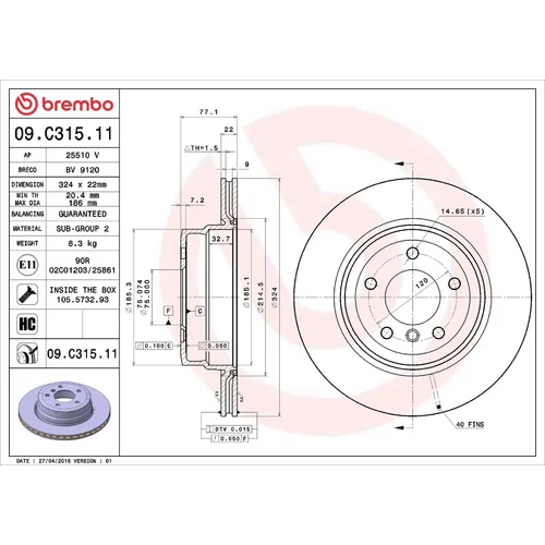 Brzdový kotúč BREMBO 09.C315.11
