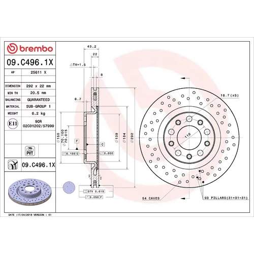 Brzdový kotúč BREMBO 09.C496.1X