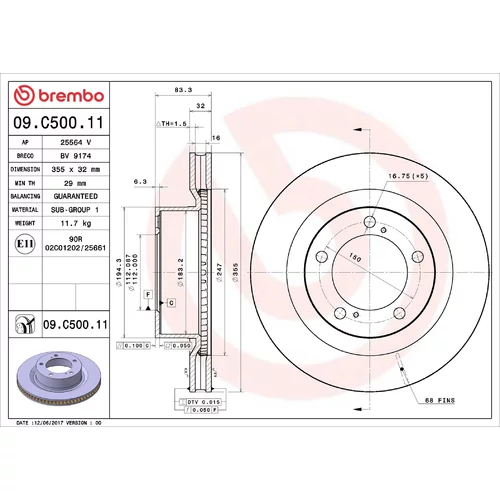 Brzdový kotúč BREMBO 09.C500.11