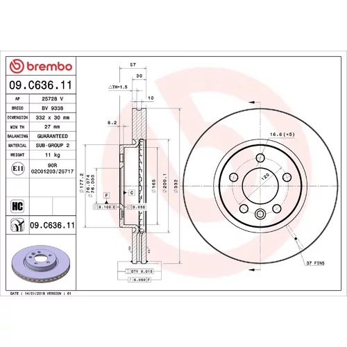 Brzdový kotúč BREMBO 09.C636.11