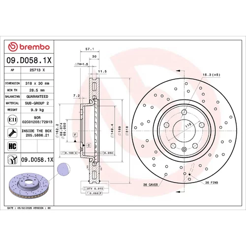 Brzdový kotúč BREMBO 09.D058.1X