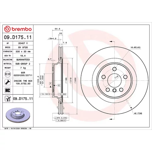 Brzdový kotúč BREMBO 09.D175.11