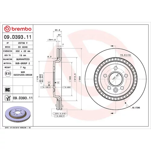 Brzdový kotúč BREMBO 09.D393.11