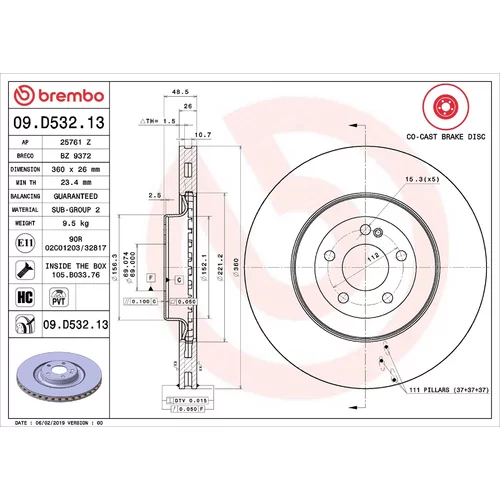 Brzdový kotúč BREMBO 09.D532.13