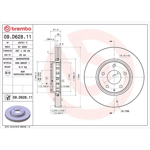 Brzdový kotúč BREMBO 09.D628.11