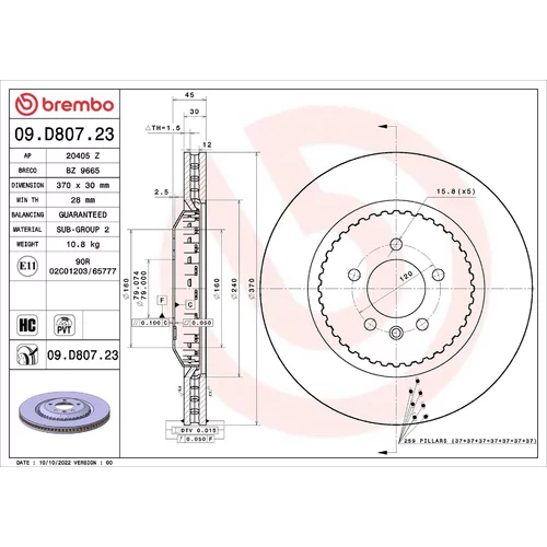 Brzdový kotúč BREMBO 09.D807.23