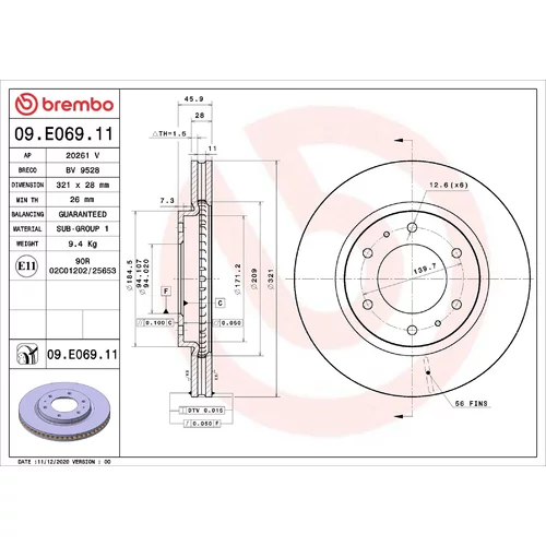 Brzdový kotúč BREMBO 09.E069.11