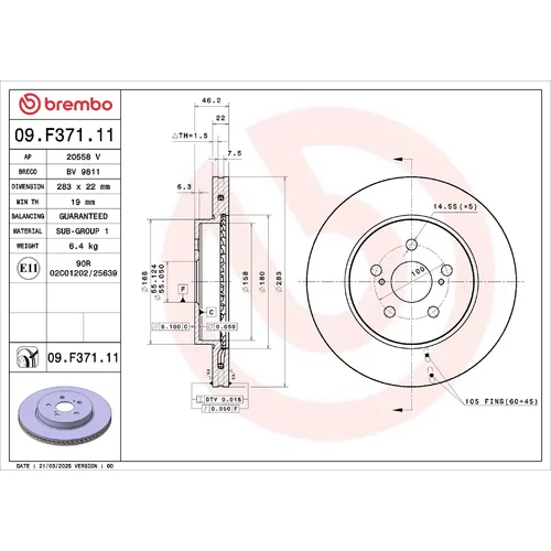 Brzdový kotúč BREMBO 09.F371.11