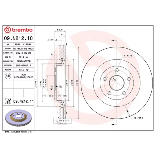 Brzdový kotúč BREMBO 09.N212.11
