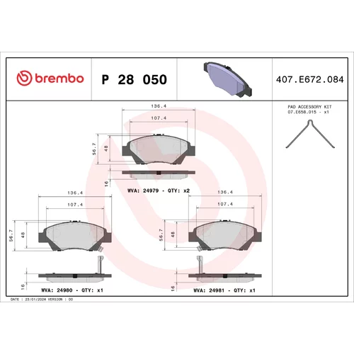 Sada brzdových platničiek kotúčovej brzdy BREMBO P 28 050X